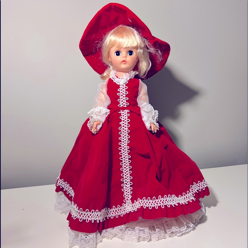 Vintage 14” Doll in red dress and hat